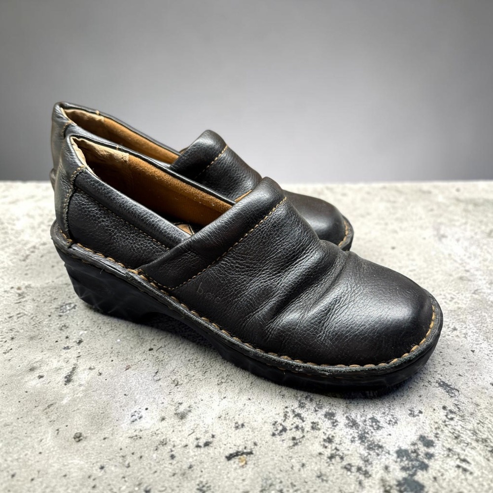 b.o.c. Born Concept Women's Black Leather Peggy Clogs Comfort Shoes US 7 / EU 38
